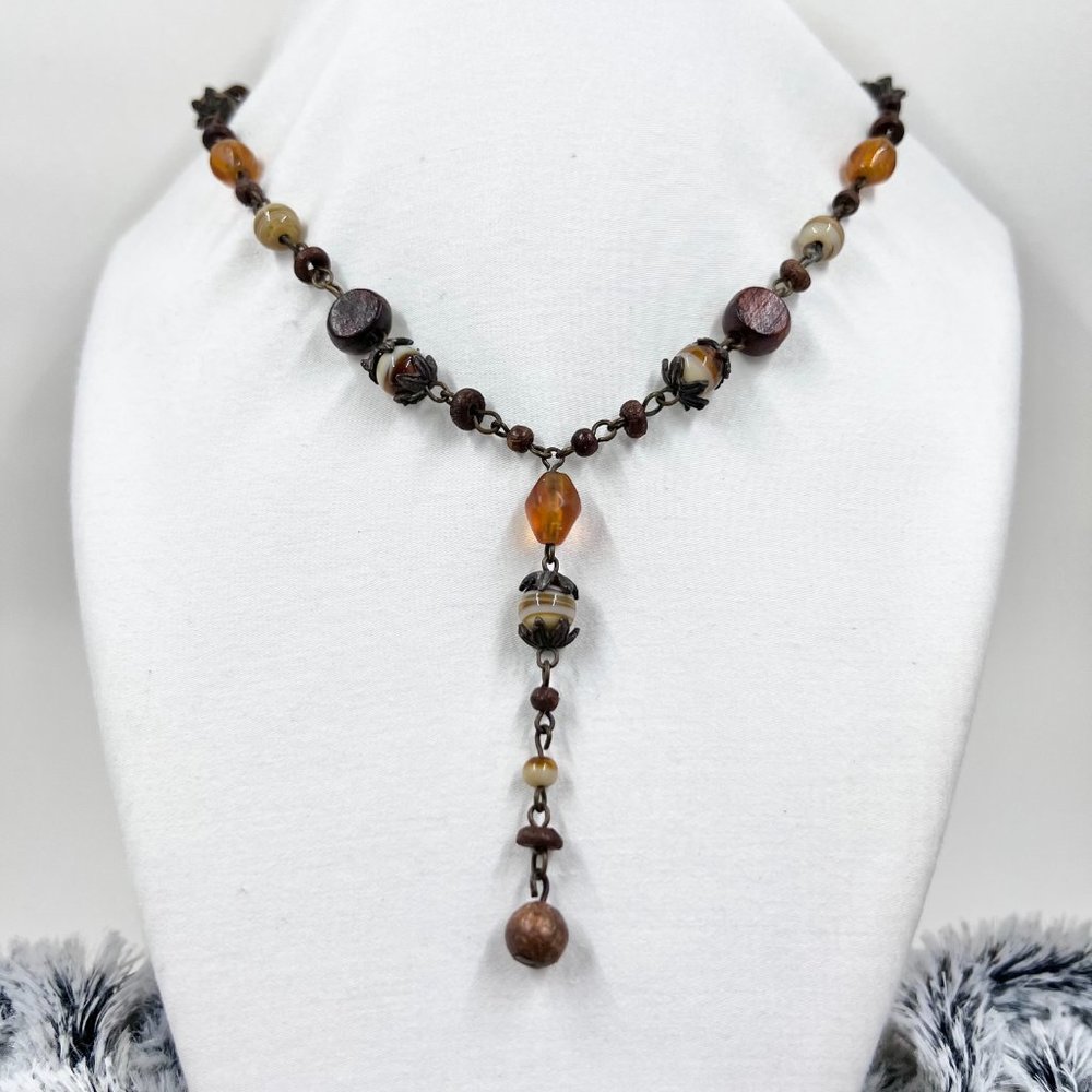 NWOT - NY & CO - Brown, Orange & Cream Beaded BOHO Style “Y” 16” Necklace - Picture 3 of 8